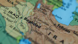 Map of Iraq Iran area with focus on Baghdad, Iraq.