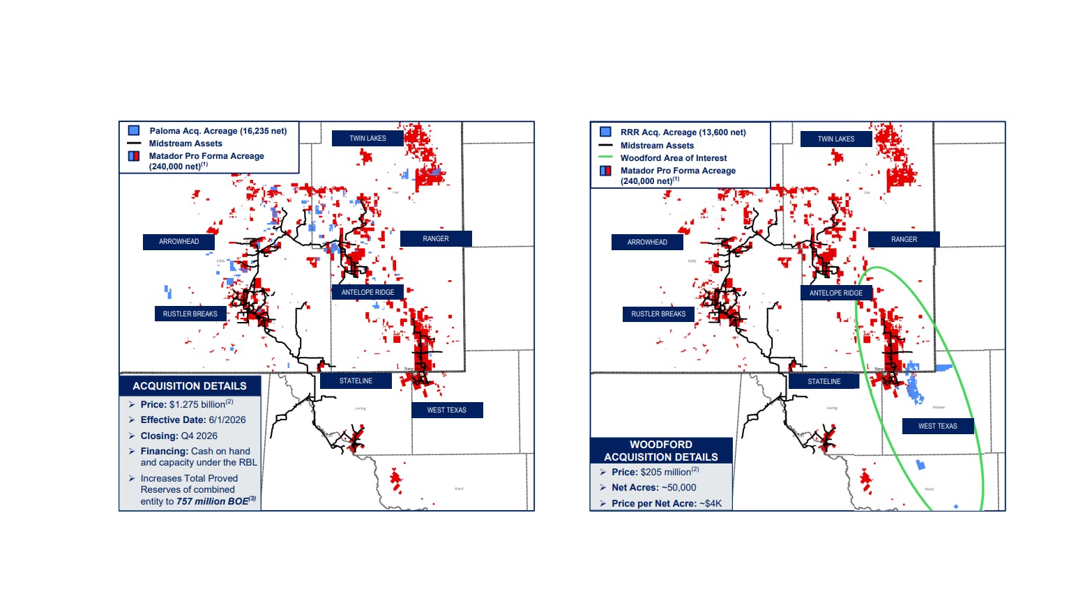 Texas and New Mexico asset acquisition map.