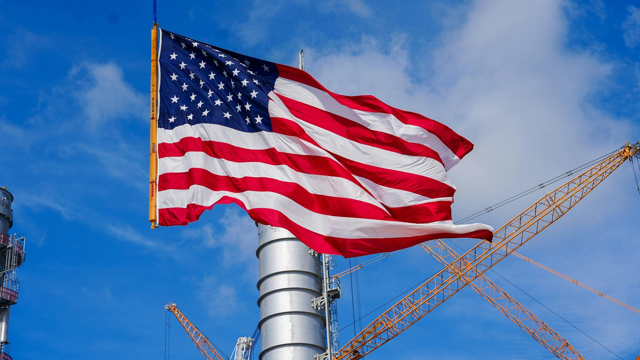 US flag flying at Golden Pass LNG site