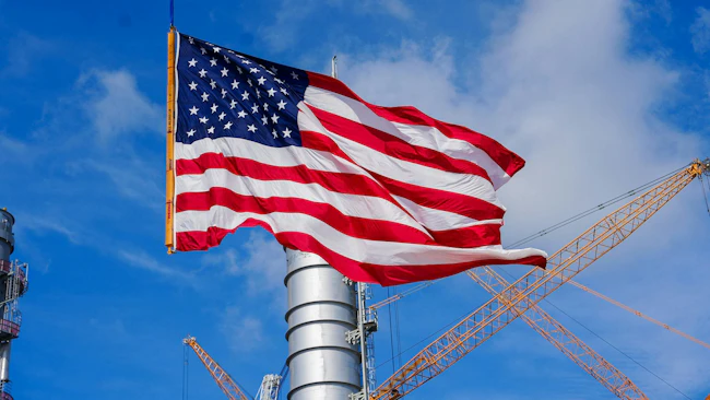 US flag flying at Golden Pass LNG site