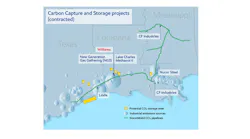 Map showing US Gulf Coast locations of ExxonMobil's contracted CCS projects.