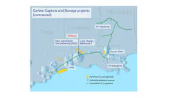 Map showing US Gulf Coast locations of ExxonMobil's contracted CCS projects.
