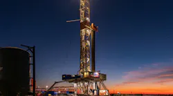 Oil and gas drilling operations in the Permian basin at night