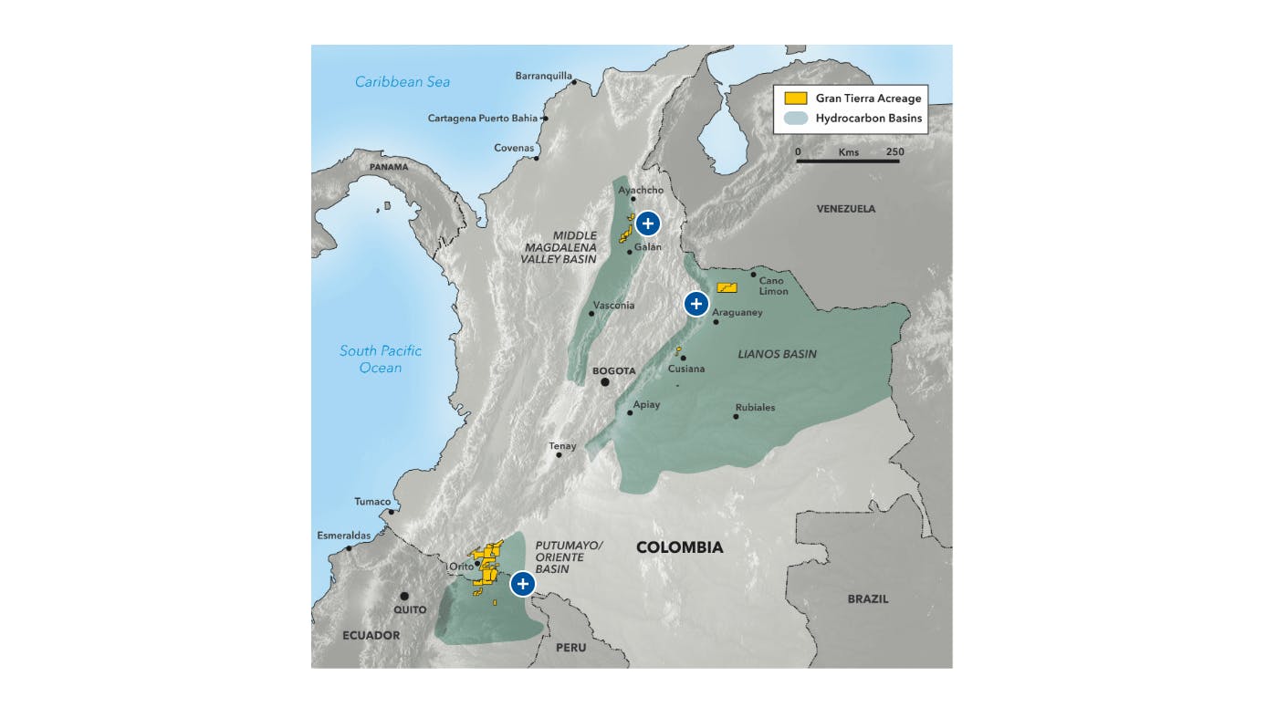 Gran Tierra Ecuador, Colombia asset map