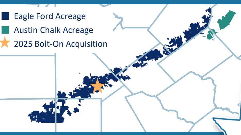 EOG Eagle Ford asset position and Austin Chalk asset acquisition map