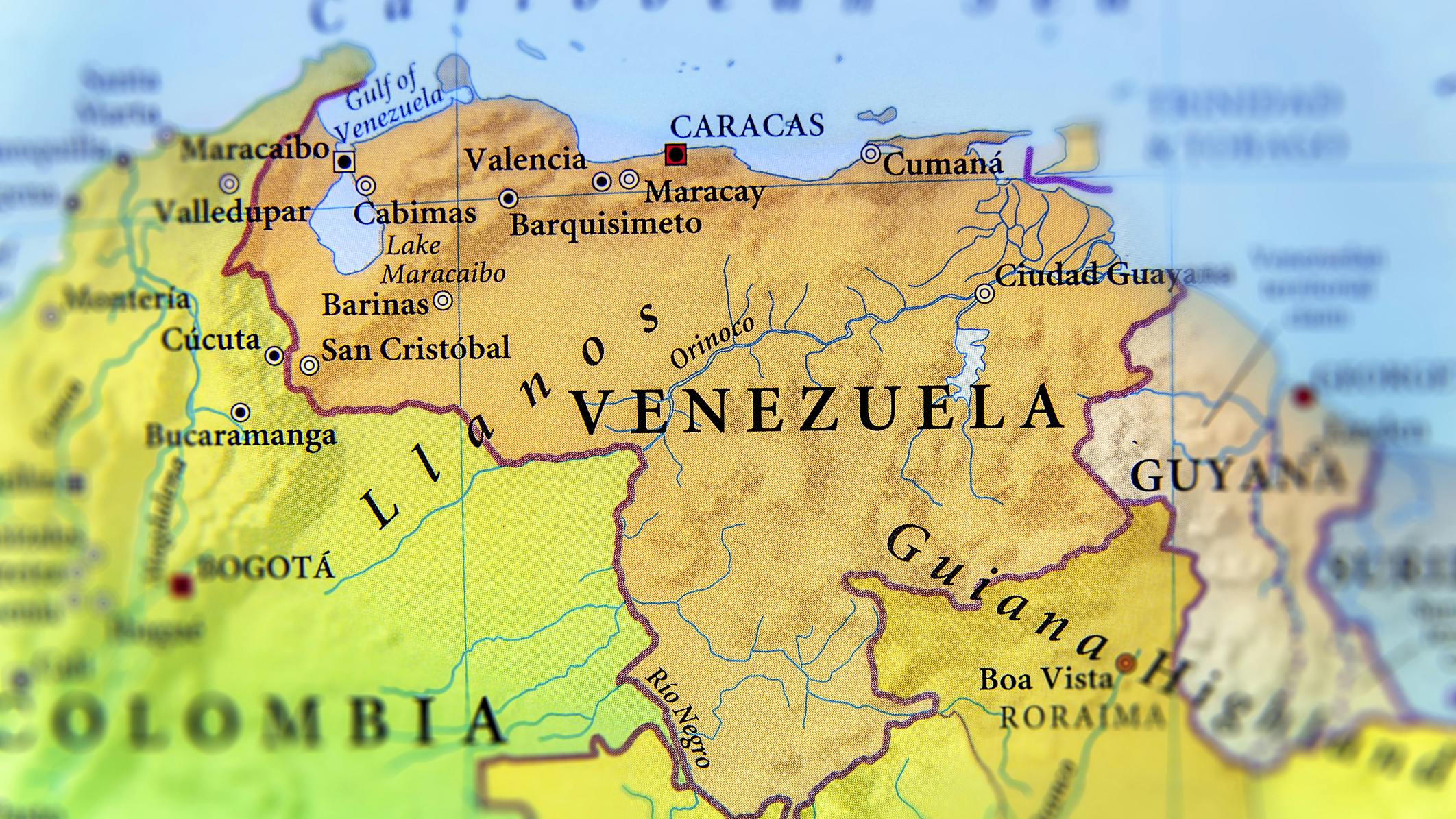 Map with Venezuela in focus