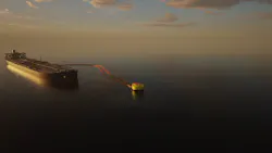 Video still rendering of crude oil export infrastructure offshore Texas.
