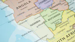 Map showing Angola and Namibia, Africa.