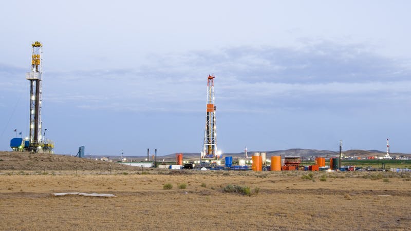 Oil and gas drilling equipment in Wyoming.