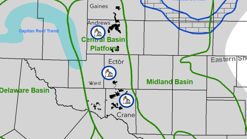 A map showing Ring Energy's CPB operations.