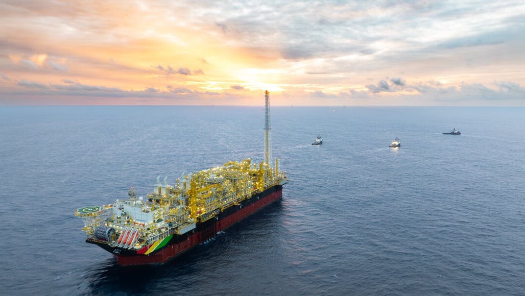 Photo showing an FPSO at sea.