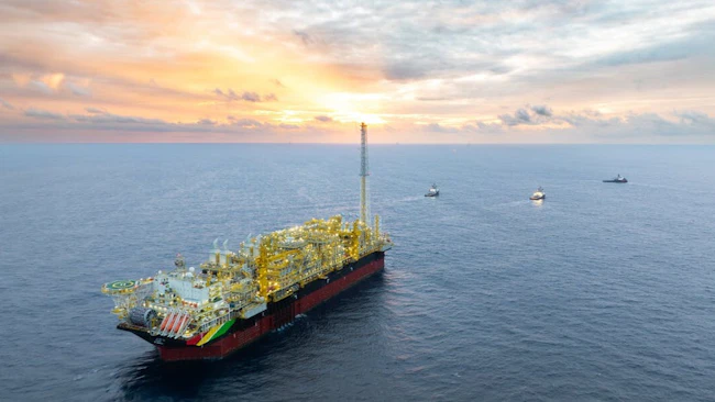 Photo showing an FPSO at sea.