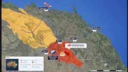 A map showing Omega's onshore Canyon project within Queensland’s Taroom Trough, part of the deep south Bowen basin.