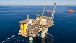 An image showing the Troll A platform rising up from the North Sea.