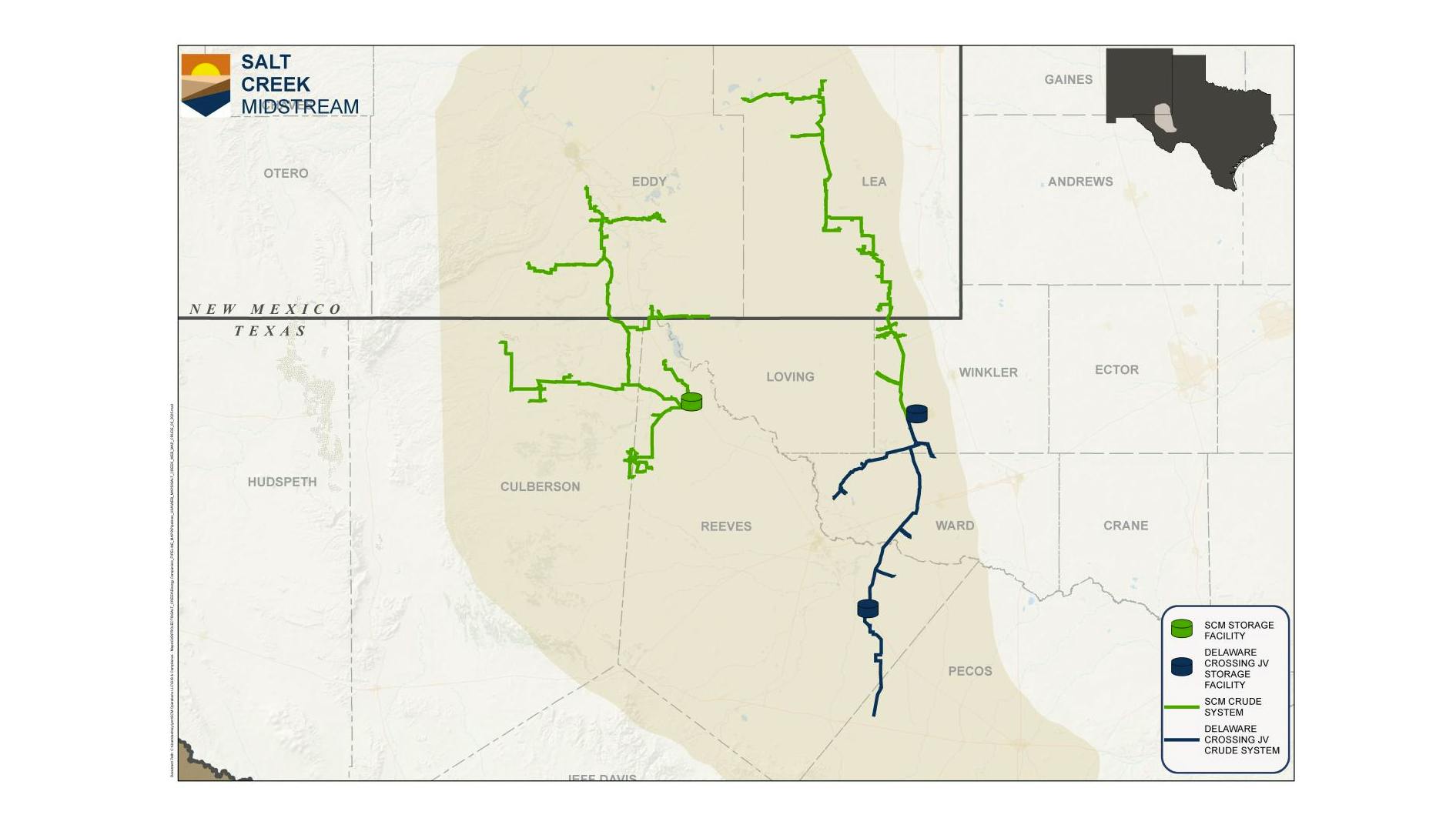 Salt Creek Midstream Delaware basin crude oil system map.