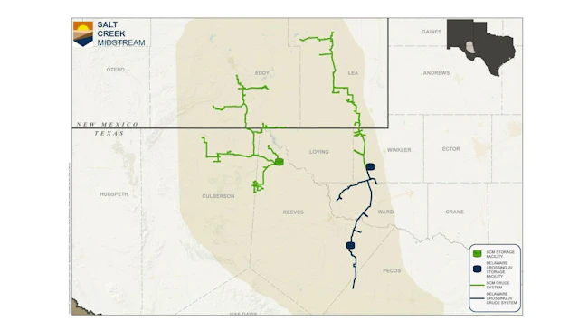 Salt Creek Midstream Delaware basin crude oil system map.