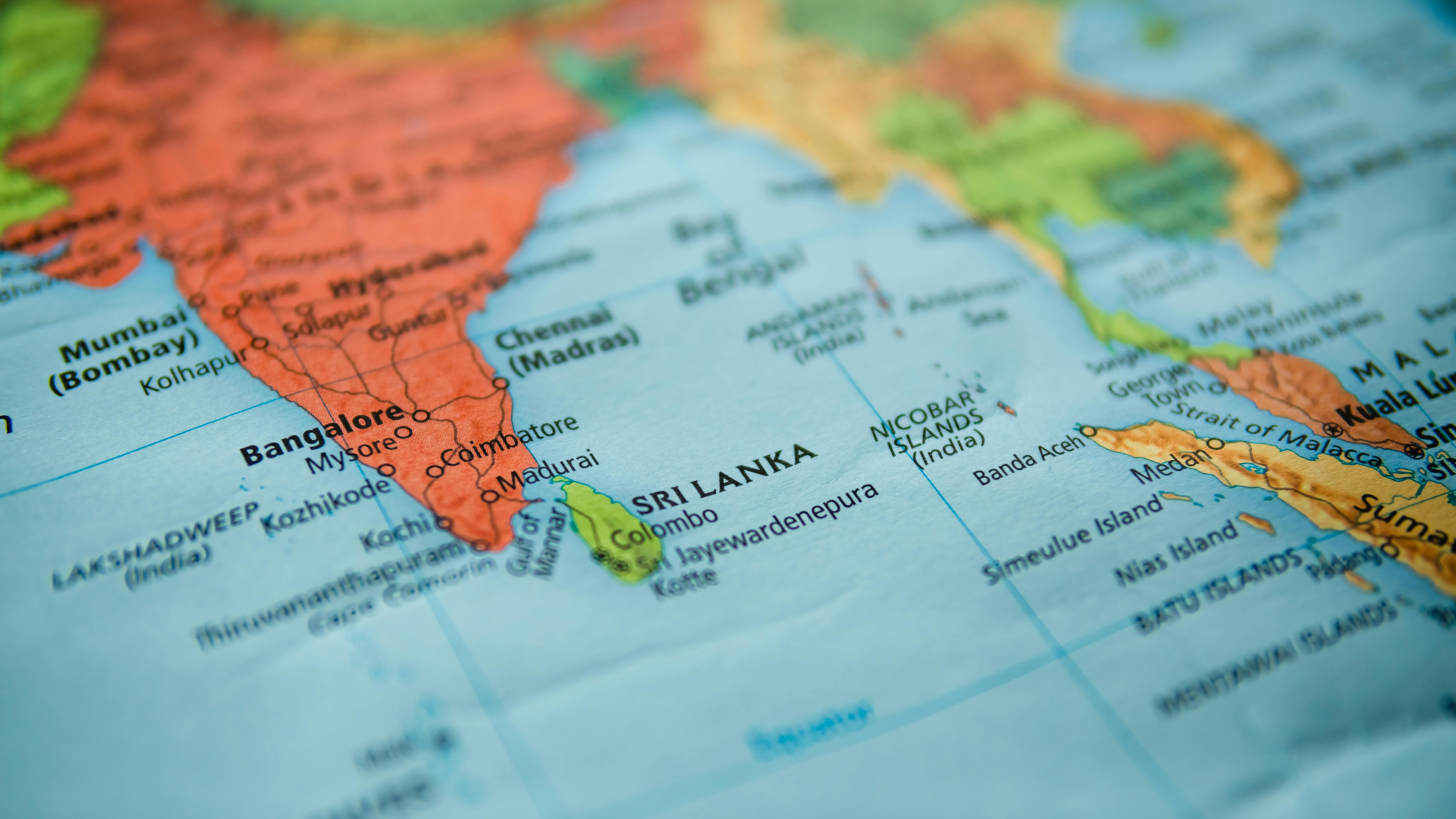 Sri Lanka on a map. Selective focus on label.