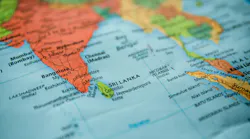 Sri Lanka on a map. Selective focus on label.