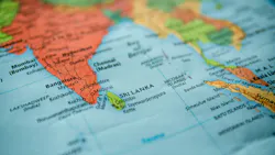 Sri Lanka on a map. Selective focus on label.