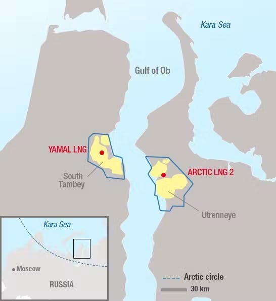 Map showing Artic LNG 2 project location in Russia