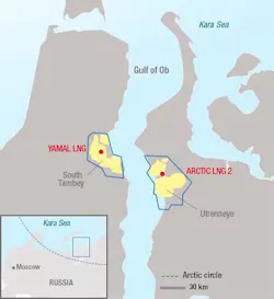 Map showing Artic LNG 2 project location in Russia