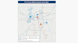 Map of ONEOK's Midland basin assets