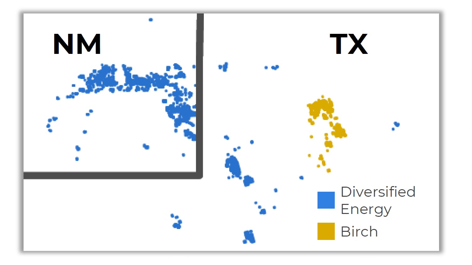 Diversified Energy, Birch Permian asset acquisition map.