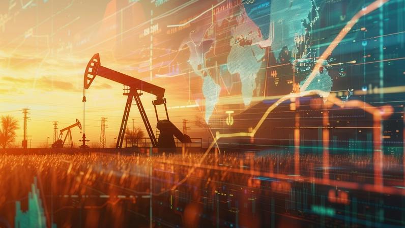 oil and gas infrastructure with digital global map and line graph