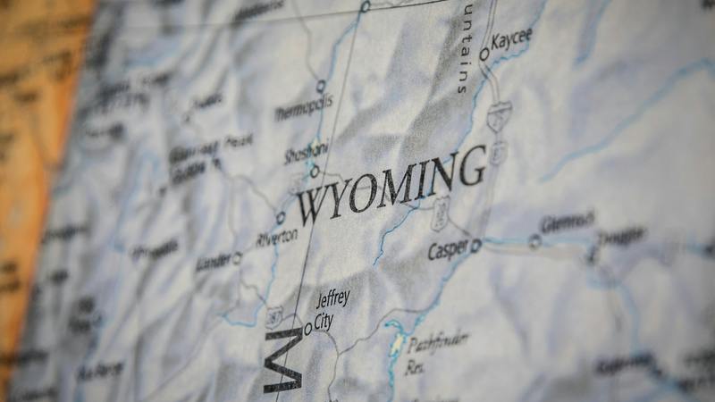 State of Wyoming in focus on map.