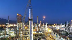 Panoramic view showing various processing installations at YPF's Luján de Cuyo industrial complex.