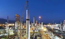 Panoramic view showing various processing installations at YPF's Luján de Cuyo industrial complex.