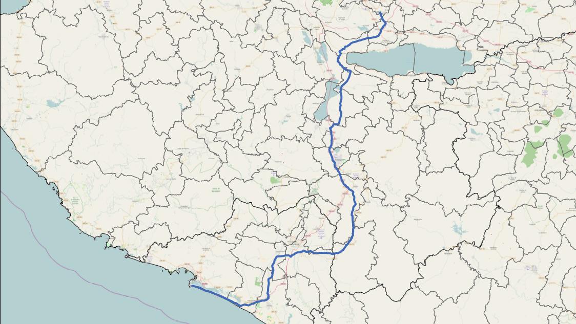 Map of Mexican Pacific coast showing Manzanillo-Guadalajara Pipeline in blue.