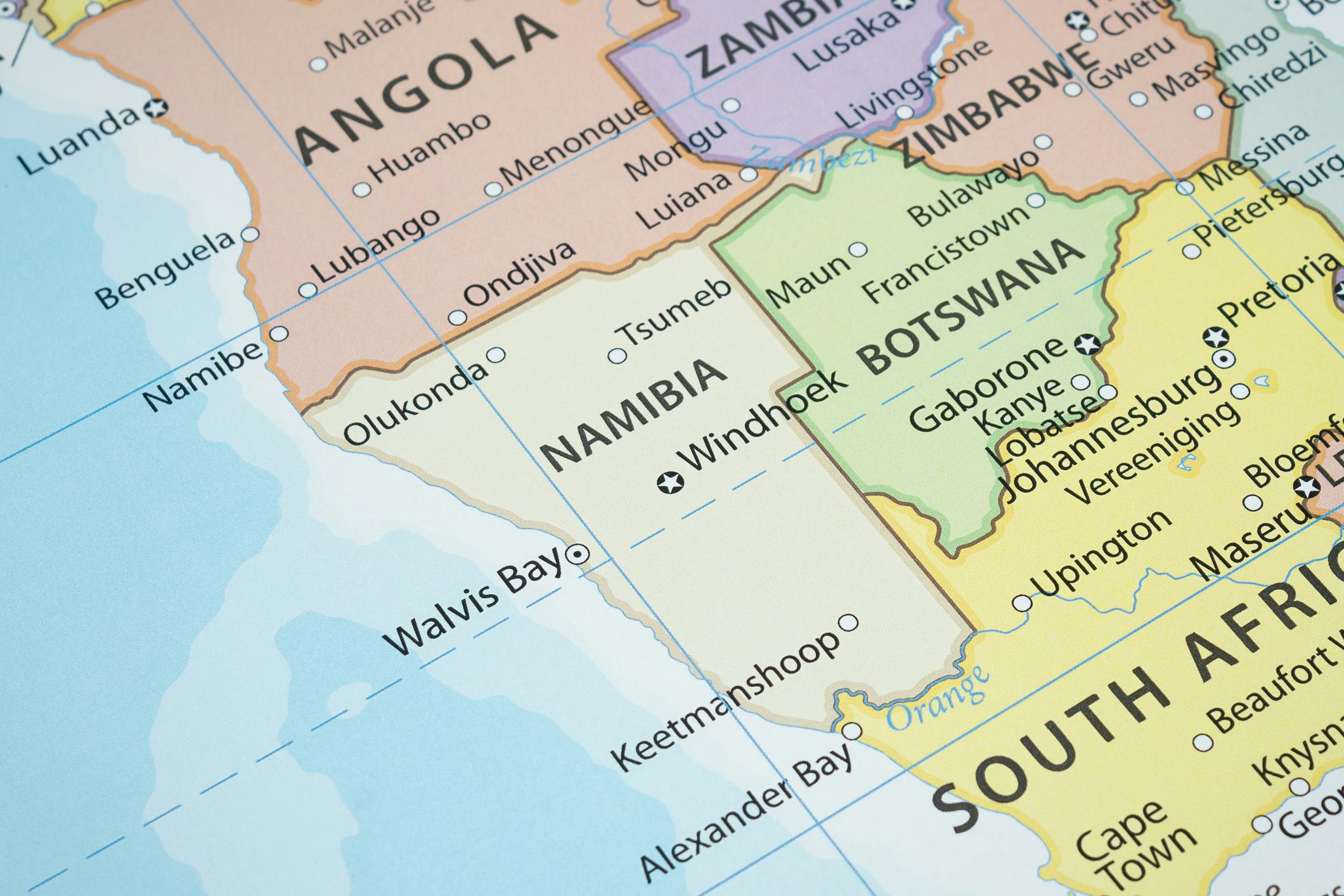 Map with Namibia in focus
