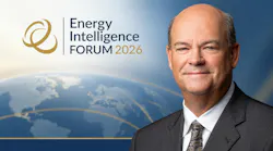 Promotional image for Energy Intelligence Forum 2026 with of Ryan Lance, ConocoPhillips' chairman, against a background of blue with an outline of the globe in the background.