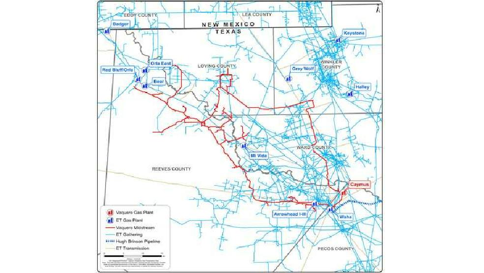 Energy Transfer, Vaquero Midstream Delaware basin asset map