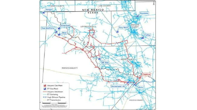 Energy Transfer, Vaquero Midstream Delaware basin asset map