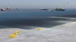 Artistic rendition of Bay du Nord offshore oil project, including potential future subsea tie-backs.