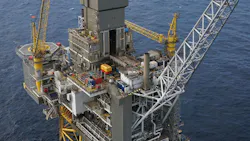 Oil and gas drilling platform in North Sea.