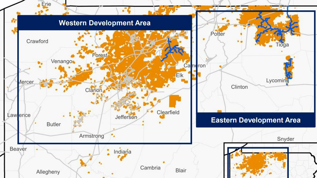 A map of IUG's Western and Eastern Development Areas.