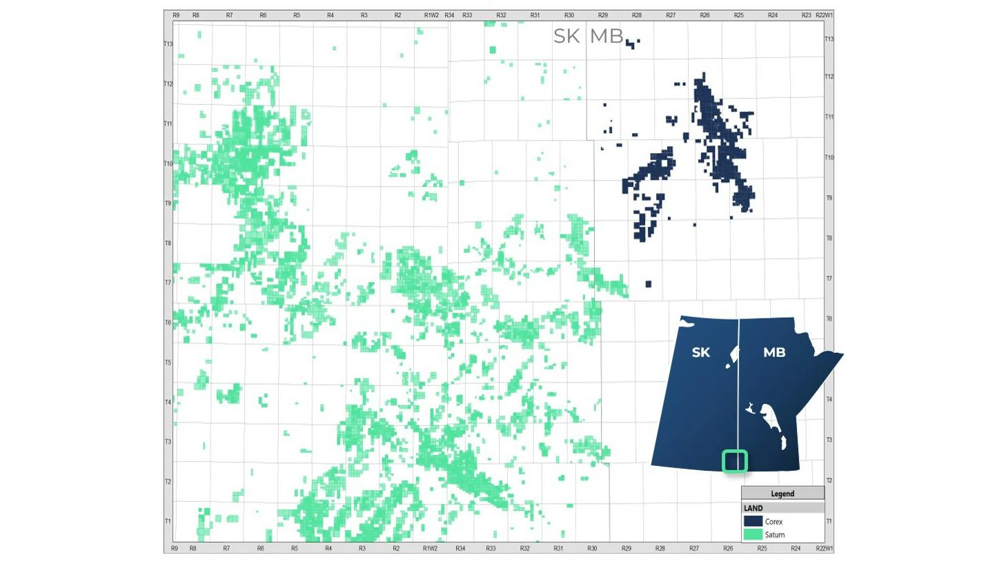 Map showing Corex and Saturn assets.