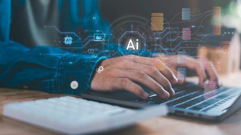 Artificial intelligence agents on laptop screen,