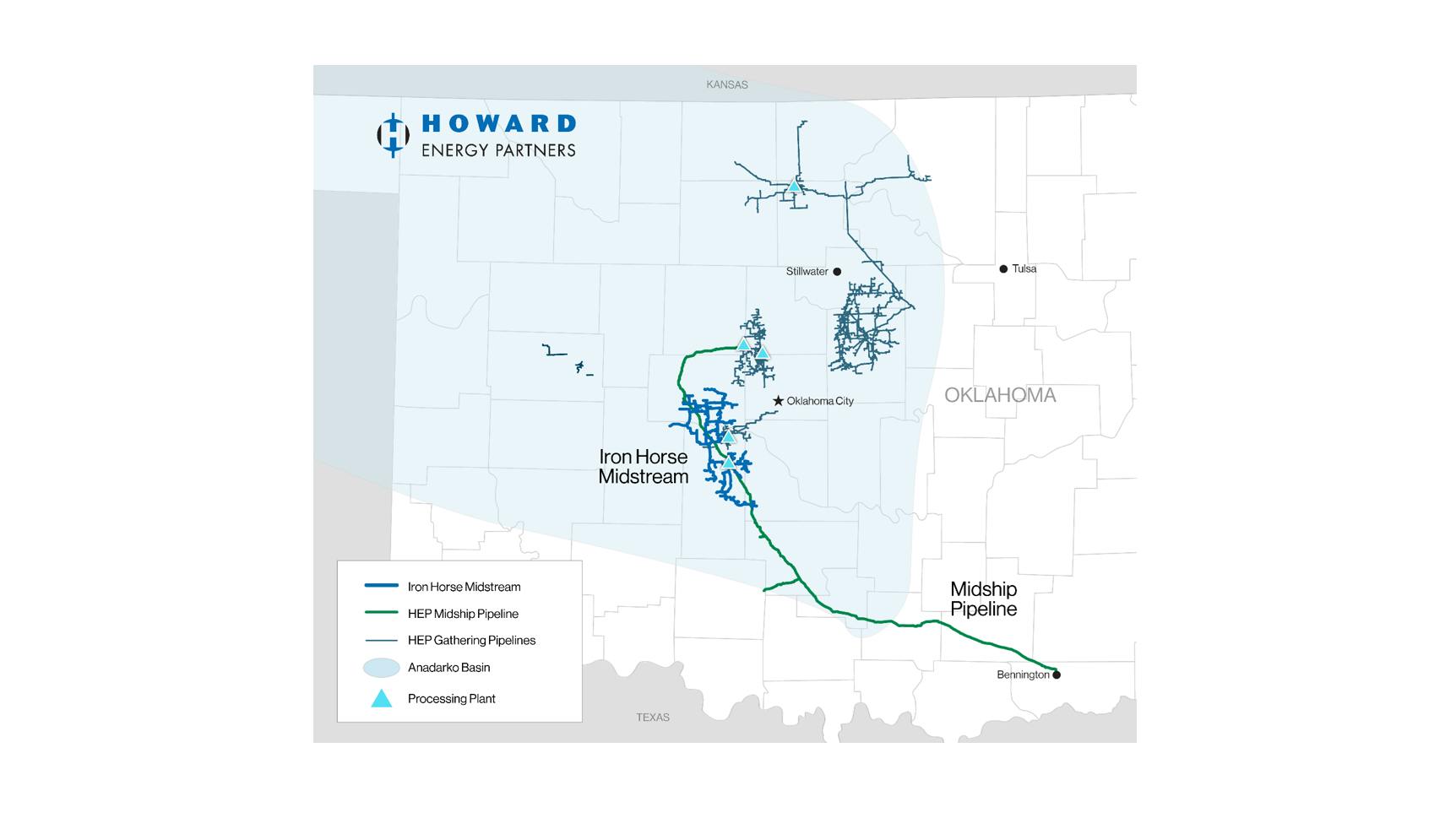 Map showing HEP and Iron Horse assets in US Midcontinent