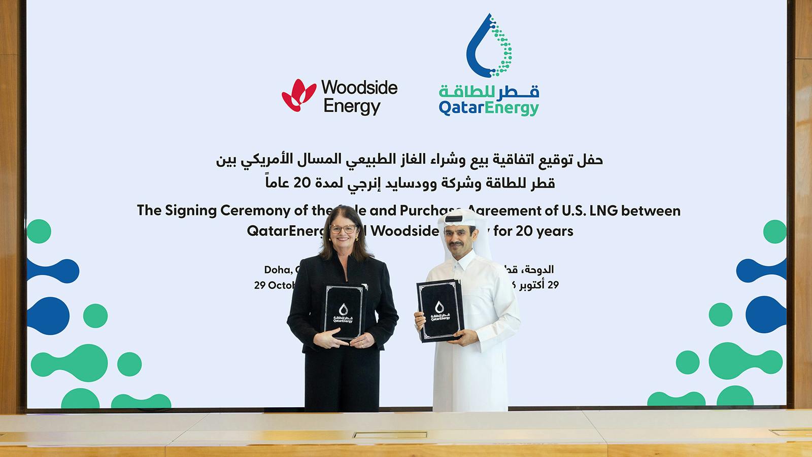 Woodside and QatarEnergy have signed a deal that will see the Australian operator supply LNG from its under-construction Louisiana LNG plant to QatarEnergy for 20 years.